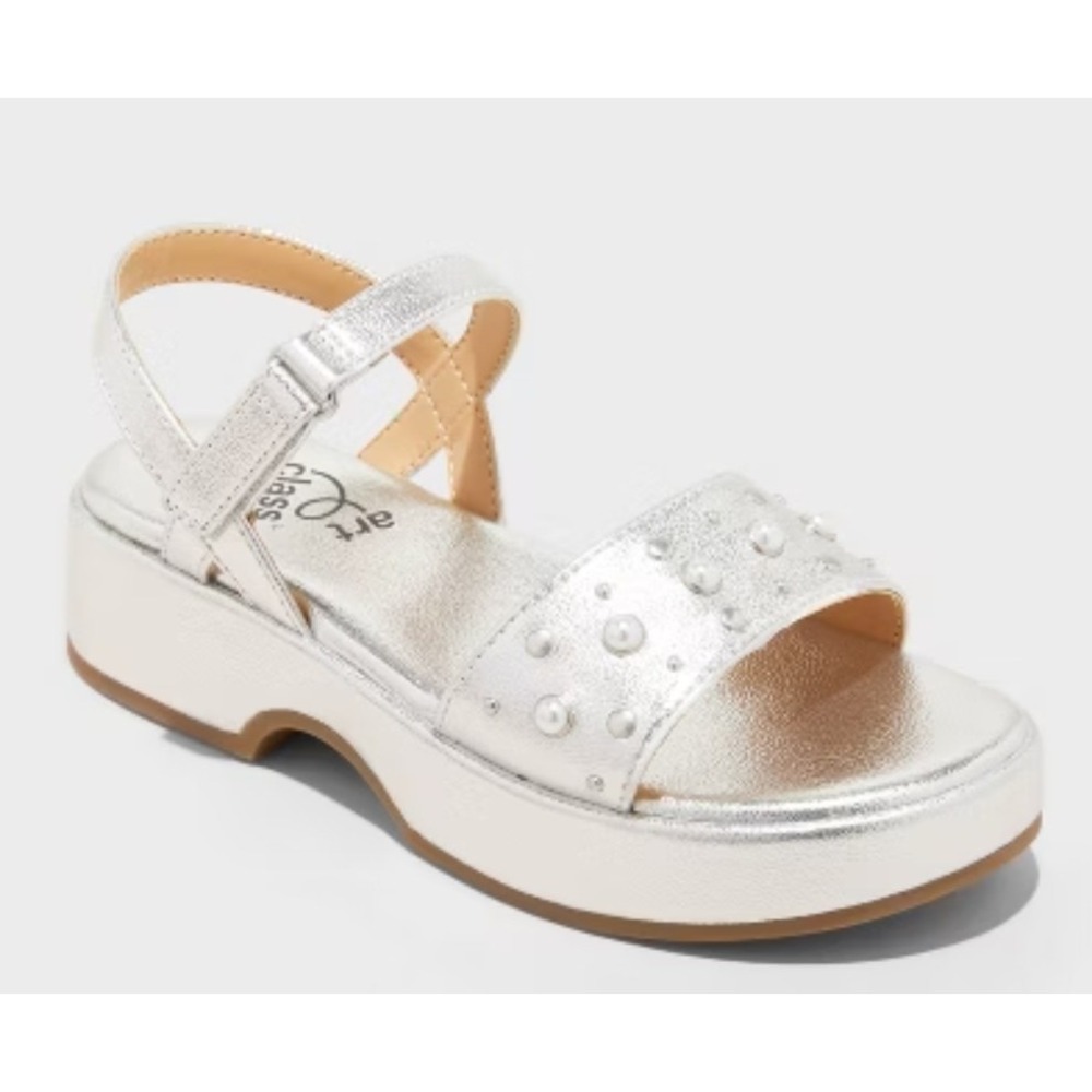 Kids' Liana Pearl Studded Platform Sandals - art class™ Silver 2